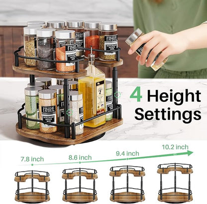 Lazy Susan Organizer Spice Rack - Spice Organization for Cabinet Height Adjustable Rotating Lazy Turntable, Pantry Kitchen Wood Revolving Seasoning Organizer (Vintage, 9 Inch)