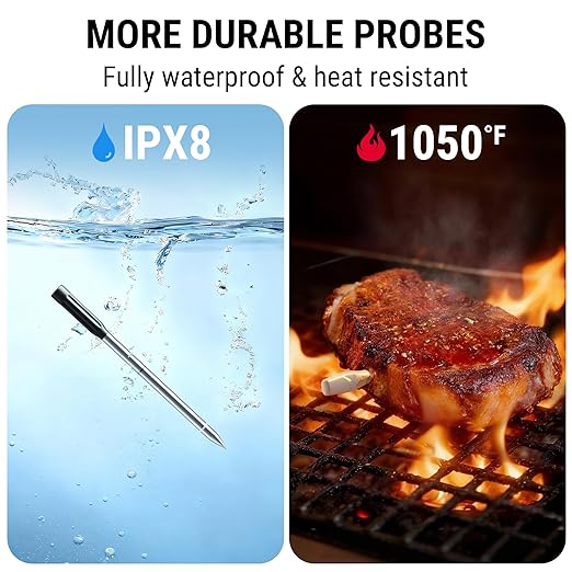 ThermoPro 500ft Wireless Meat Thermometer for Cooking, Long & Short Colored Probes Bluetooth Meat Thermometer for Kitchen Oven Smoker, Rechargeable Meat Probe for Backyard Grill BBQ Holiday Gifts