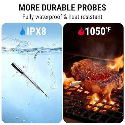 ThermoPro 500ft Wireless Meat Thermometer for Cooking, Long & Short Colored Probes Bluetooth Meat Thermometer for Kitchen Oven Smoker, Rechargeable Meat Probe for Backyard Grill BBQ Holiday Gifts