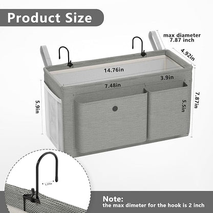 Edudif Bedside Caddy Bedside Organizer with Fixed Straps & Water Bottle Holder, Bunk Bed Caddy ideal for Home, Dorm, Hospital, Crib, Versatile Bedside Storage Solution