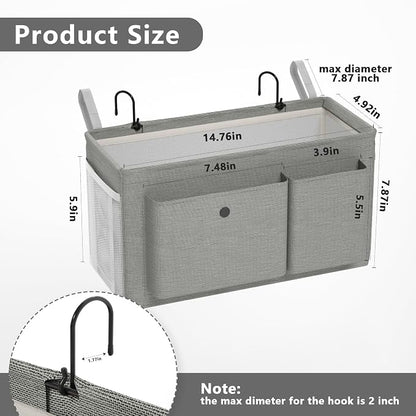 Edudif Bedside Caddy Bedside Organizer with Fixed Straps & Water Bottle Holder, Bunk Bed Caddy ideal for Home, Dorm, Hospital, Crib, Versatile Bedside Storage Solution