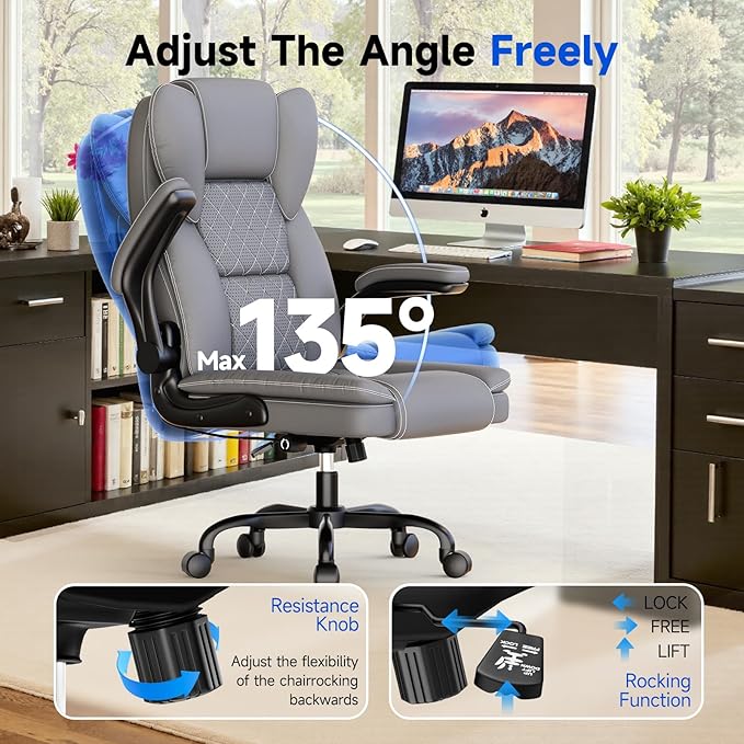 Big and Tall Office Chair Executive Chairs with Adjustable Armrests and Lumbar Support Ergonomic High Back Gaming Chair Computer Chair (Deep Grey, Oversized)