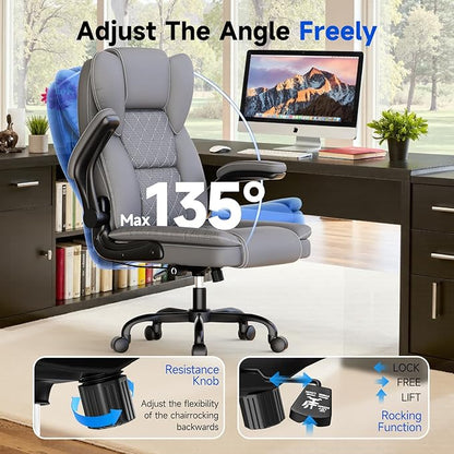 Big and Tall Office Chair Executive Chairs with Adjustable Armrests and Lumbar Support Ergonomic High Back Gaming Chair Computer Chair (Deep Grey, Oversized)