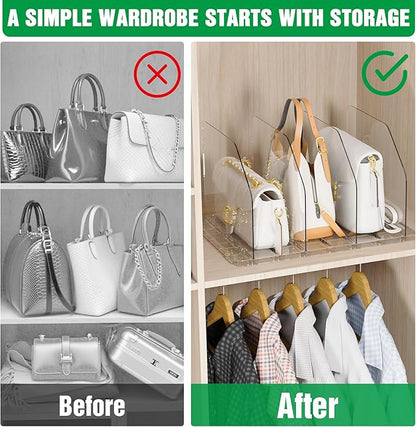 Bag & Purse Organizer for Closet, 4 Sets Adjustable Clear Handbag Storage Shelf, Plastic Clutch Dividers for Closet Organizers and Storage-Keep Purses upright (4 Sets)
