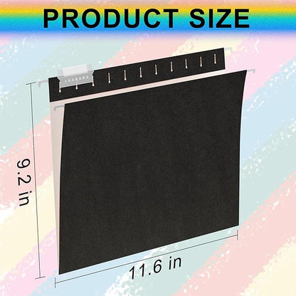 6 Pack Black Hanging File Folders,Letter Size Hanging Colored File Folders-,11 Point Paper Stock,1/5-Cut Adjustable Tabs,Bulk for Filing Cabinet