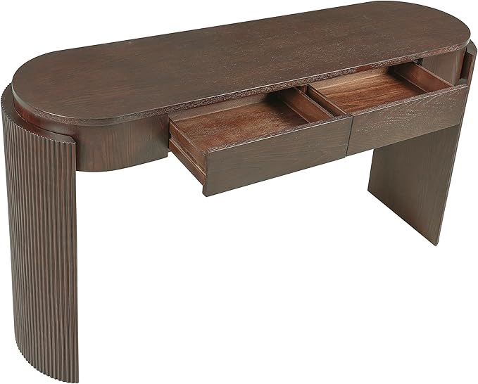 LKTART 55" Sofa Table with Oval Top and 2 Drawers, Entryway Console Table with Fluted Design for Hallway,Foyer,Entry and Living Room (Easy Assembled Espresso)