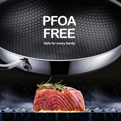 Wok pan,Hybrid 13 inch Wok with Lid, PFOA Free Cookware,non stick Stainless Steel Woks & Stir-fry pans Nonstick, Dishwasher and Oven Safe, Works on Induction