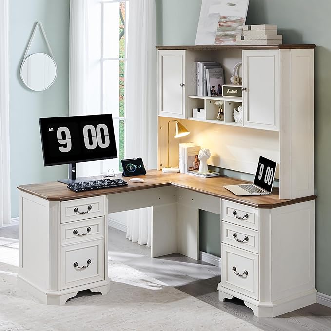 T4TREAM 59" Home Office Desk Hutch with Ample Storage, Only Match VSC Series Farmhouse Desk (Antique White)