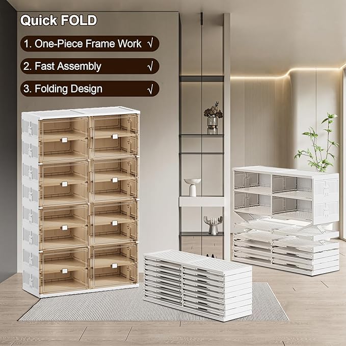 40 Pairs Shoes Storage Cabinet of 3-Step Fast Installation,Plastic Shoe Rack with Clear Magnetic Door for Display，Foldable Shoe Organizer for Entryway, Living Room, Garage (2 Row, 10 Tier)