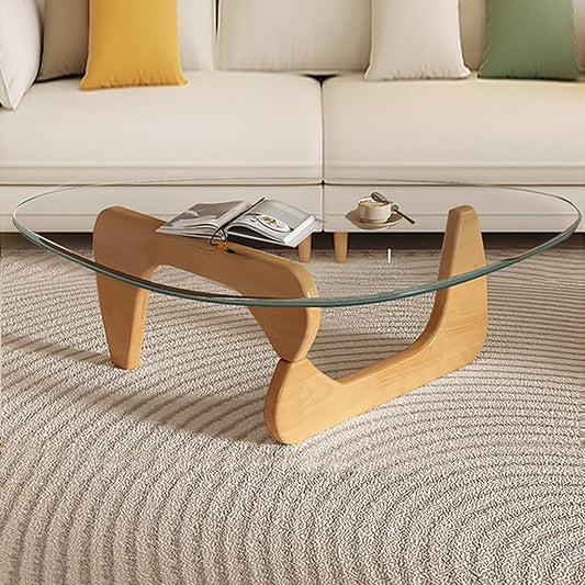 Mid Century Modern Glass Coffee Table, Coffee Table for Living Room, Noguchi Coffee Tables,Suitable for Bedroom Living Room Reception Office Tables (Wood/Transparent, ML)