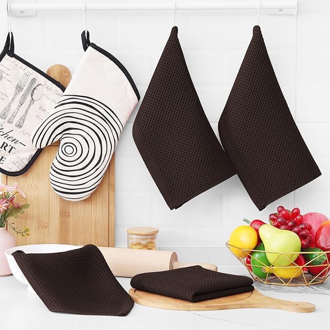 Homaxy 100% Cotton Waffle Weave Kitchen Dish Cloths, Ultra Soft Absorbent Quick Drying Dish Towels, 12 x 12 Inches, 24-Pack, Dark Brown