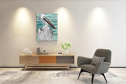 SYGALLERIER Metal Wall Art - Handcrafted Pelican Birds on 24x16 inch Aluminum Panel Coastal and Beach Theme - Light Blue Living Room, Bedroom, Bathroom Decor