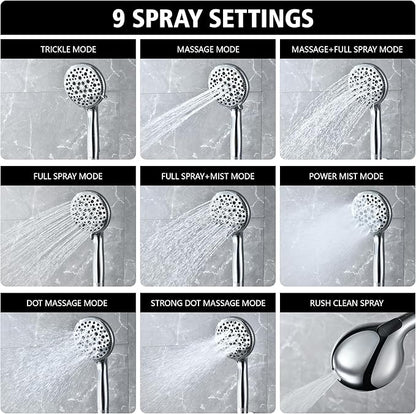 sumerain Shower System with Filtered Handheld Shower for Hard Water, High Pressure 9" Multiple Spray Modes Rainfall Shower Head, Chrome Finish