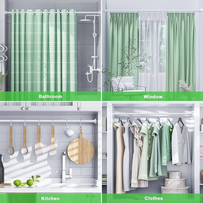 Ausemku Shower Curtain Rod 32-94 Inch Adjustable - 1 Inch Diameter Heavy Duty No drill Spring Tension Shower Rod, Non-Slip Rustproof Telescopic Rod for Bathroom, White