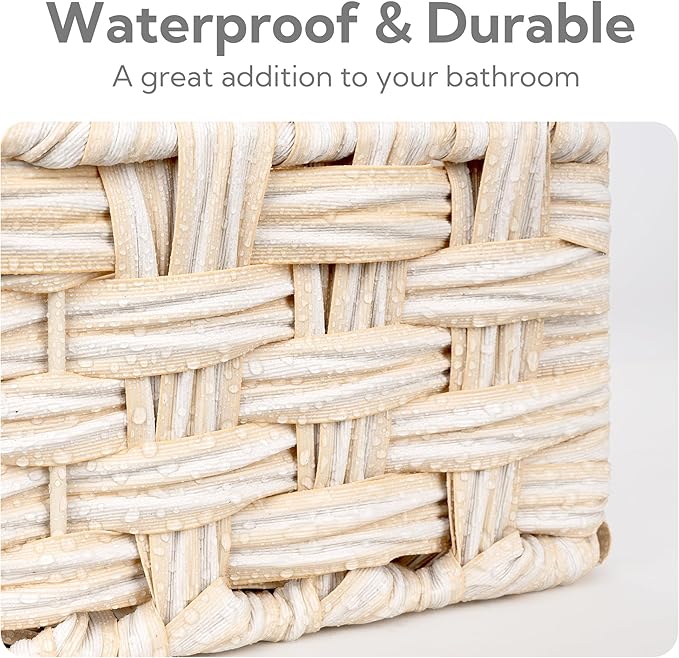 GRANNY SAYS Toilet Paper Basket for Back of Toilet, Wicker Baskets for Storage, Wicker Baskets for Shelves, Toilet Basket Tank Topper, Waterproof Toilet Tank Basket, 14¼" x 6½" x 4¼", Butter Milk