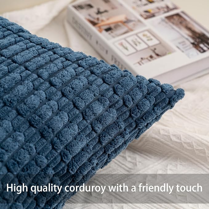 Aegero Pack of 2 Corduroy Decorative Throw Pillow Covers 12x20 InchSoft Boho Striped Pillow Covers Modern Farmhouse Home Decor for Sofa Living Room Couch Bed（Teal）