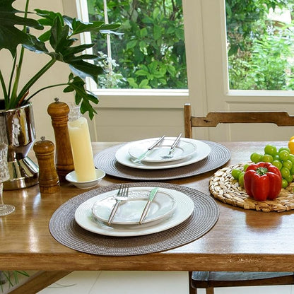 FunWheat Round Braided Placemats Set of 4 Table Mats for Dining Tables Woven Washable Non-Slip Place mats 15 inch(Taupe, 4pcs)