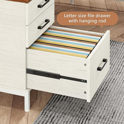 TVU 59’‘ L Shaped Desk with 6 Wood Drawers, Large Home Office Corner Computer Desk with Storage File Cabinet, Modern Metal Wood Desk for Executive Writing Study Workstation