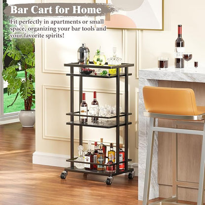3 Tier Bar Cart for Home, Rolling Mini Liquor Bar for Wine Beverage Dinner Party, Utility Kitchen Storage Island Serving Cart on Wheels, Coffee Bar Cabinet for Kitchen Dining Living Room, Black