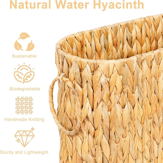 Large Toilet Paper Storage Basket, Wicker Toilet Paper Holder Basket for Bathroom, Natural Water Hyacinth Narrow Basket, Slim Toilet Paper Basket for 6 Mega Rolls, Magazines & Towels