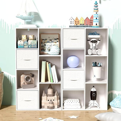 Cube Bookshelf, White Wooden Cube Storage Organizer, Freestanding Book Shelf, Cubby Shelf, Perfect Shelves for Bedroom, Kids Room, Closet, Classroom & Office (7-Cube)