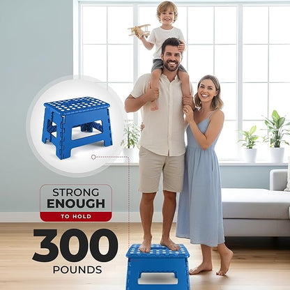 Utopia Home Folding Step Stool with Handle – 9 Inch Anti Slip Collapsible Stool – Holds Up to 300 lbs – Sturdy Plastic Step Stool Foldable for Kitchen, Bathroom and Home Use (1-Pack, Blue)