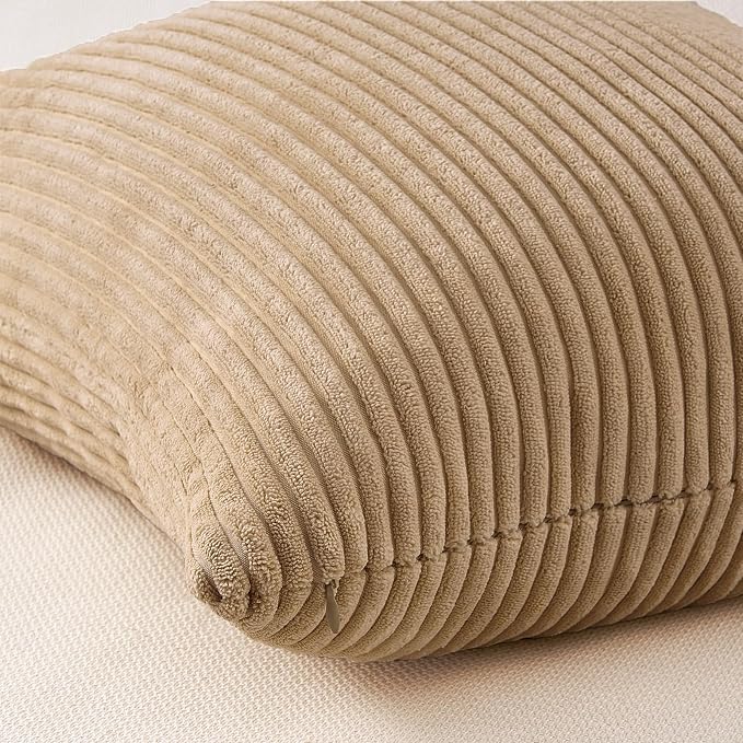 Topfinel Boho Throw Pillow Covers 18x18 Inch Set of 4 Soft Farmhouse Corduroy Striped Decorative Cushion Cover Beige Brown Gradient Rustic Pillow Case for Sofa Couch Living Room Bedroom