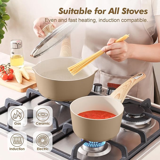 SENSARTE Ceramic Nonstick Sauce Pan with Lid, 1.5 Quart Small Saucepan, Cooking Pot with Stay Cool Handle, Non toxic Kitchen Sauce Pot, Non stick Saucier Pan, Induction Pot, PFOA PTFE PFAS PFOA Free