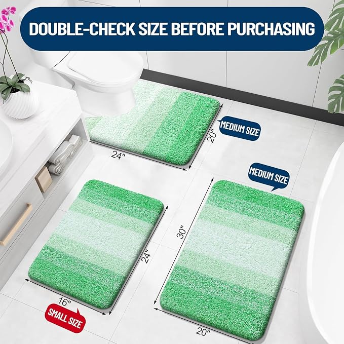 OLANLY Bathroom Runner Rugs Mat 70x24, Extra Soft Absorbent Microfiber Bath Rugs, Rubber Backing, Quick Dry, Washable Long Bath Mats for Bathroom Floor, Tub and Shower, Home Decor Accessories, Green