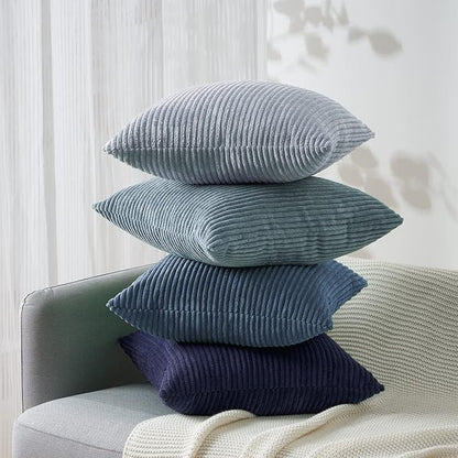Topfinel Navy Blue Euro Shams Decorative Throw Pillow Covers 26x26 Inch Set of 4,Soft Corduroy Striped Gradient Color Large Cushion Cover for Beach,Patio,Balcony,Living Room,Summer Home Decor