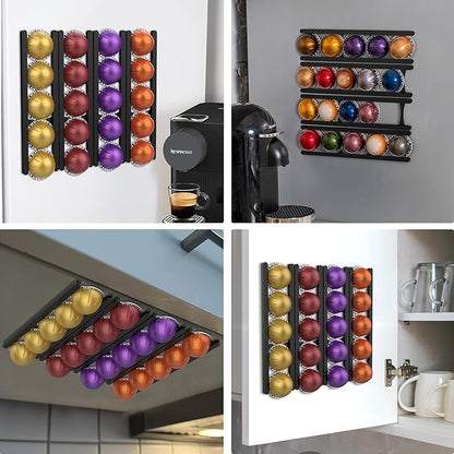 Coffee Pod Holder Compatible with Nespresso VertuoLine Capsules – 20-Pod Space-Saving Organizer for Wall, Cabinet, or Under-Counter Mount, Black