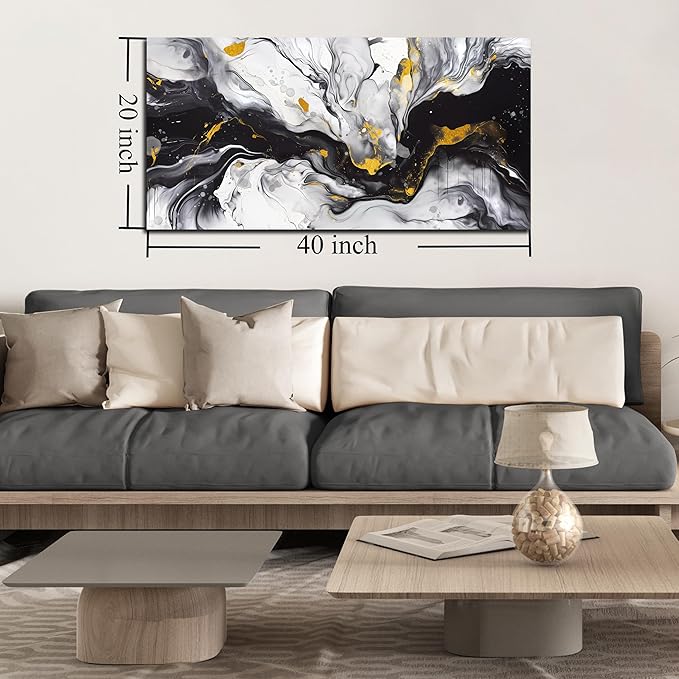 Alsingbago Large Abstract Canvas Wall Art for Living Room Bedroom Black and White Picture Ink and Wash Style Prints for Home Office Decoration Size 20x40 Ready to Hang