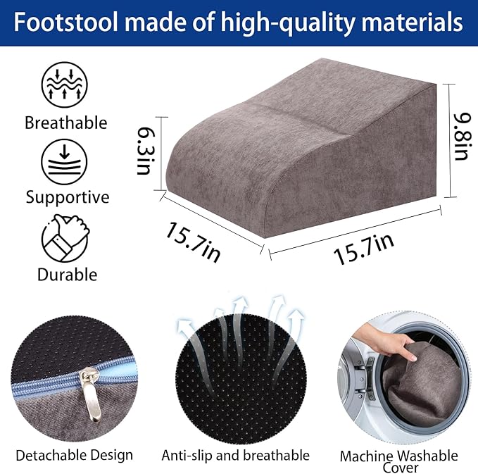 Foot Rest for Under Desk at Work, Ergonomic Under Desk Footrest with Washable Cover for Office, Home & Gaming Leg Elevation Pillow Dark Gray