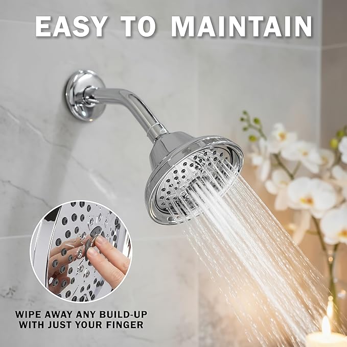 Aqua Elegante Massage Shower Head With Mist - High Pressure Boosting, Adjustable Massaging Rainfall Showerhead For Low Flow Showers With Water Saving Nozzles - 1.8 GPM - Polished Chrome