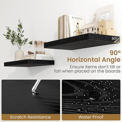 Fun Memories Black Floating Shelves 55 Inch Long, 9.3 Inch Deep Floating Shelf for Wall, Living Room, Bedroom, Kitchen, Large Deep Wall Shelves with Invisible Bracket for Books, Decor