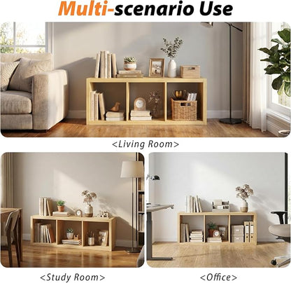 WannabeMyself【2026 Wooden Thick Frame】 3 Cube Storage Organizer with Anti-Tipping Kits, Reversible Open Back Book Shelf,Bookcase for Living Room,Bedroom,Entrance Hall,Office,11.6×36.3×13.1,Oak Color