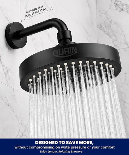 GURIN Shower Head - Powerful High Pressure Rain Shower Head 6 Inch - Luxury Rainfall Showerhead with Adjustable Angles, 90 Anti-Clog Nozzles, Tool-Free 1-Min Install, Premium Matte Black Finish