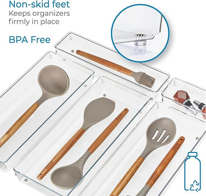 iDesign Recycled Plastic 5-Piece Kitchen Drawer Organizer Set - Linus Collection - Clear