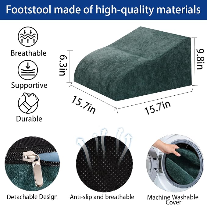 Foot Rest for Under Desk at Work, Ergonomic Under Desk Footrest with Washable Cover for Office, Home & Gaming Leg Elevation Pillow Green