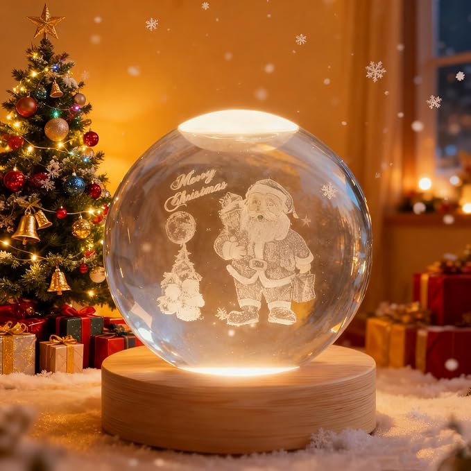 Christmas Decorative Snowman Crystal Ball, 2.4 inch Glass Ball Santa Claus Sphere, Snow Ball Crystal Display Sculpture Home Decor Crafts for Girls Women Friends Office Desk