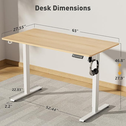 63 x 28 Inch Electric Standing Desk Adjustable Height, Sit Stand Desk, Stand up Desk for Home Office, Computer Workstation (Spliced Desktop,Oak)