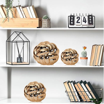Wenqik 3 Pcs Gold Knot Decor, Link Coffee Table Bookshelf Decor Accents, Ceramic Decorative Objects, Modern Home Aesthetic Minimalist Book Shelf Decoration,3 Sizes