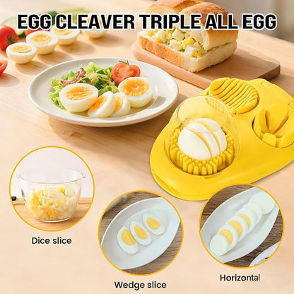 3-In-1egg Slicer For Hard Boiled Eggs,Stainless Heavy Duty Steel Egg Slicer Kitchen Gadget, Fit Strawberry,Apple,Banana,Cherry,Tomato,yellow