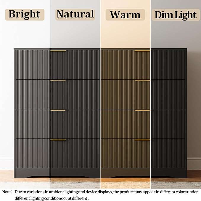 Fluted 8 Drawers Dresser for Bedroom, 55" Wide Wood Dressers Chest of Drawers with Metal Handle, Modern Dresser Storage Organizer for Living Room, Black