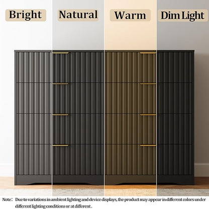 Fluted 8 Drawers Dresser for Bedroom, 55" Wide Wood Dressers Chest of Drawers with Metal Handle, Modern Dresser Storage Organizer for Living Room, Black