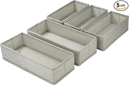 Drawer Organizer, 5-Piece Rigid Fabric Bins for Kitchen | Ideal for kitchen, bathroom, cosmetics, utensils, silverware, and gallon, quart, sandwich & snack bags