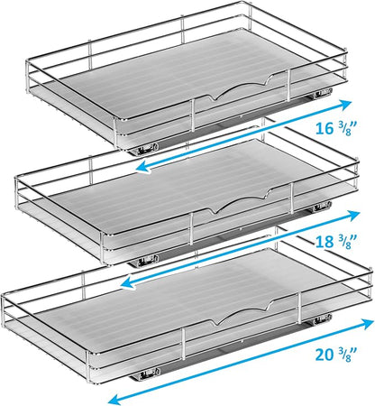Pull-Out Cabinet Spice Rack Organizer - Slim Slide-Out Storage for Spices, Bottles & Jars, Premium Heavy-Duty Steel, Easy Install for Narrow Kitchen Cabinets - 20 ⅜ W x 10 ½ D x 2 ¾ H, Chrome