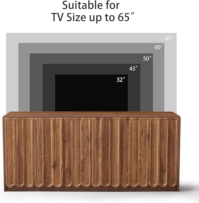 ORRD Sideboard Buffet Cabinet with Storage, Low Storage Cabinet Modern Wooden Accent Credenza Console Table TV Stand with 6 Wave Panel Doors for Kitchen Dining Living Room Entryway, Walnut