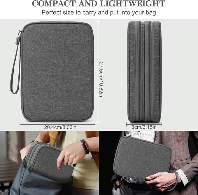 FYY Electronic Organizer, Extra Large Travel Cable Organizer Bag Pouch Portable Waterproof Double Layers All-in-One Storage Bag for iPad, Cable, Power Bank, Laptop Charger for Office/Home, Dark Grey