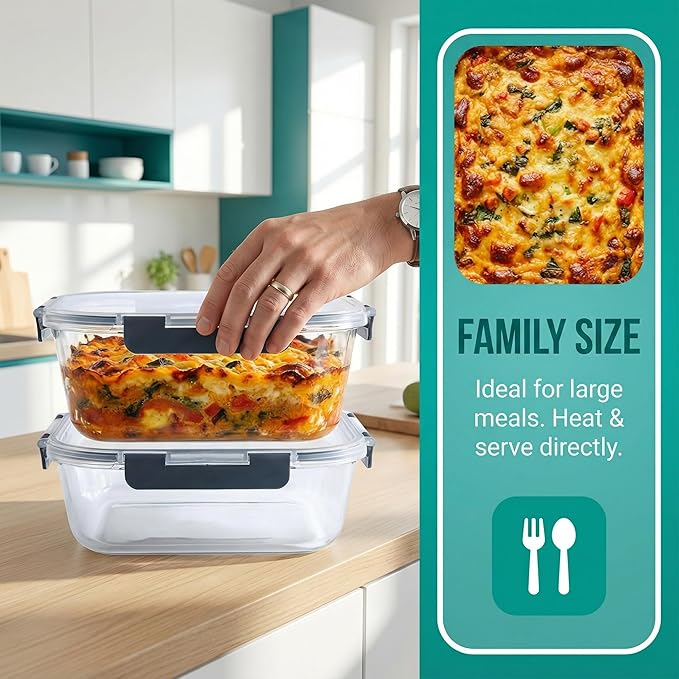 5 Pack 36oz Large Glass Food Storage Containers with Lids Airtight Food Storage Meal Prep Containers for Lunch, Dishwahser, Microwave, Oven and Freezer Safe